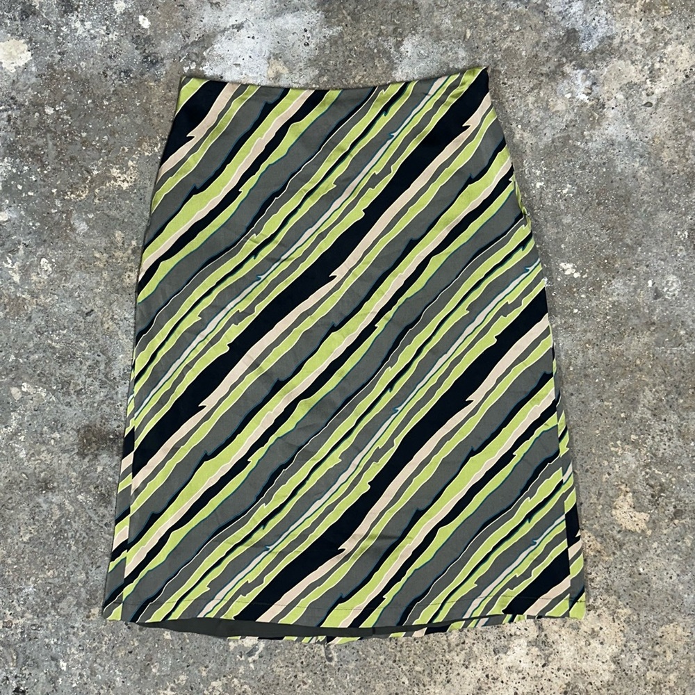 Sandra Angelozzi Green Stripe Silk Midi Skirt